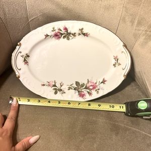 Royal Rose Fine China Serving Platter, Pink Roses, Vintage 12" x 8.5", Japan.